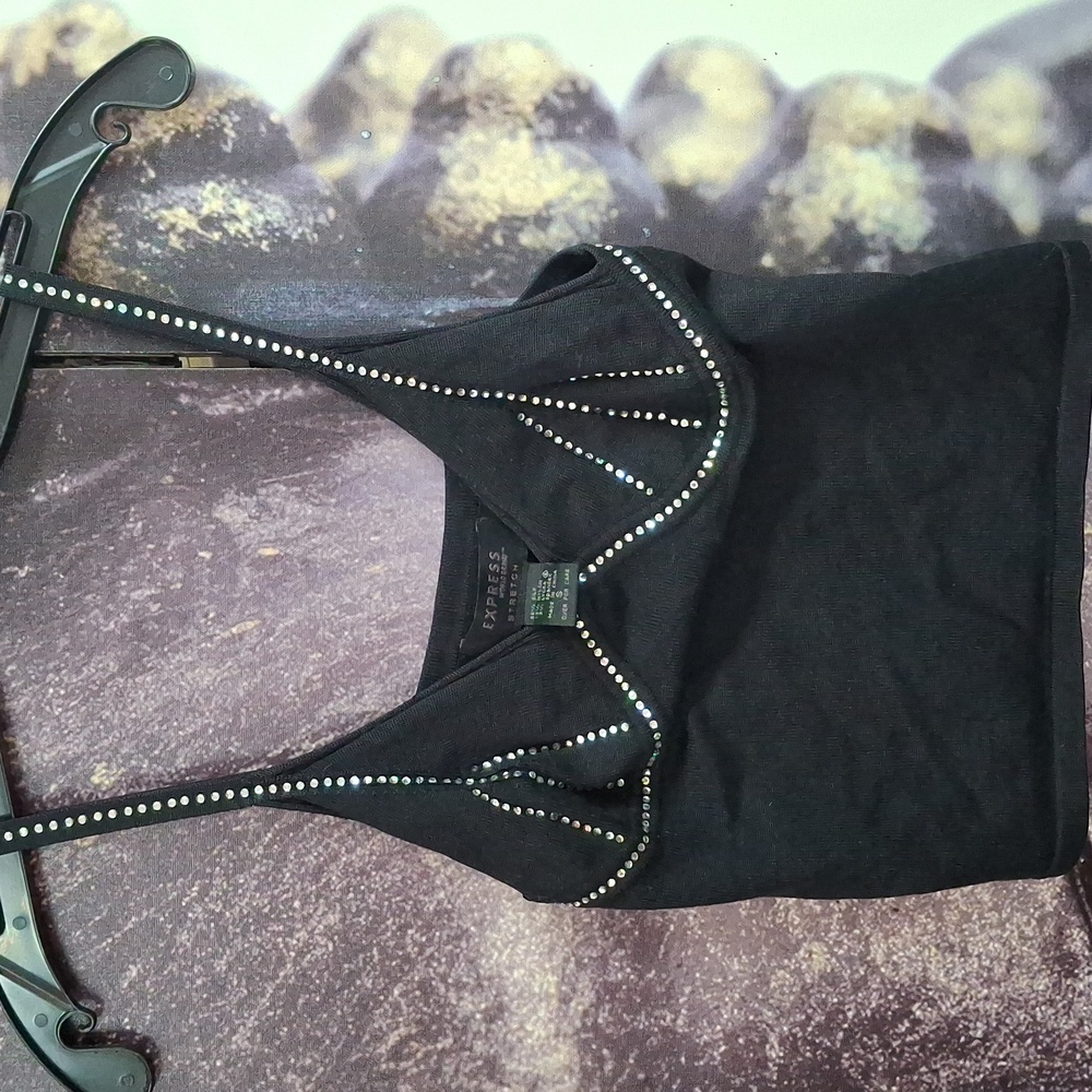 Express Black Stretch Top with Rhinestone Detail